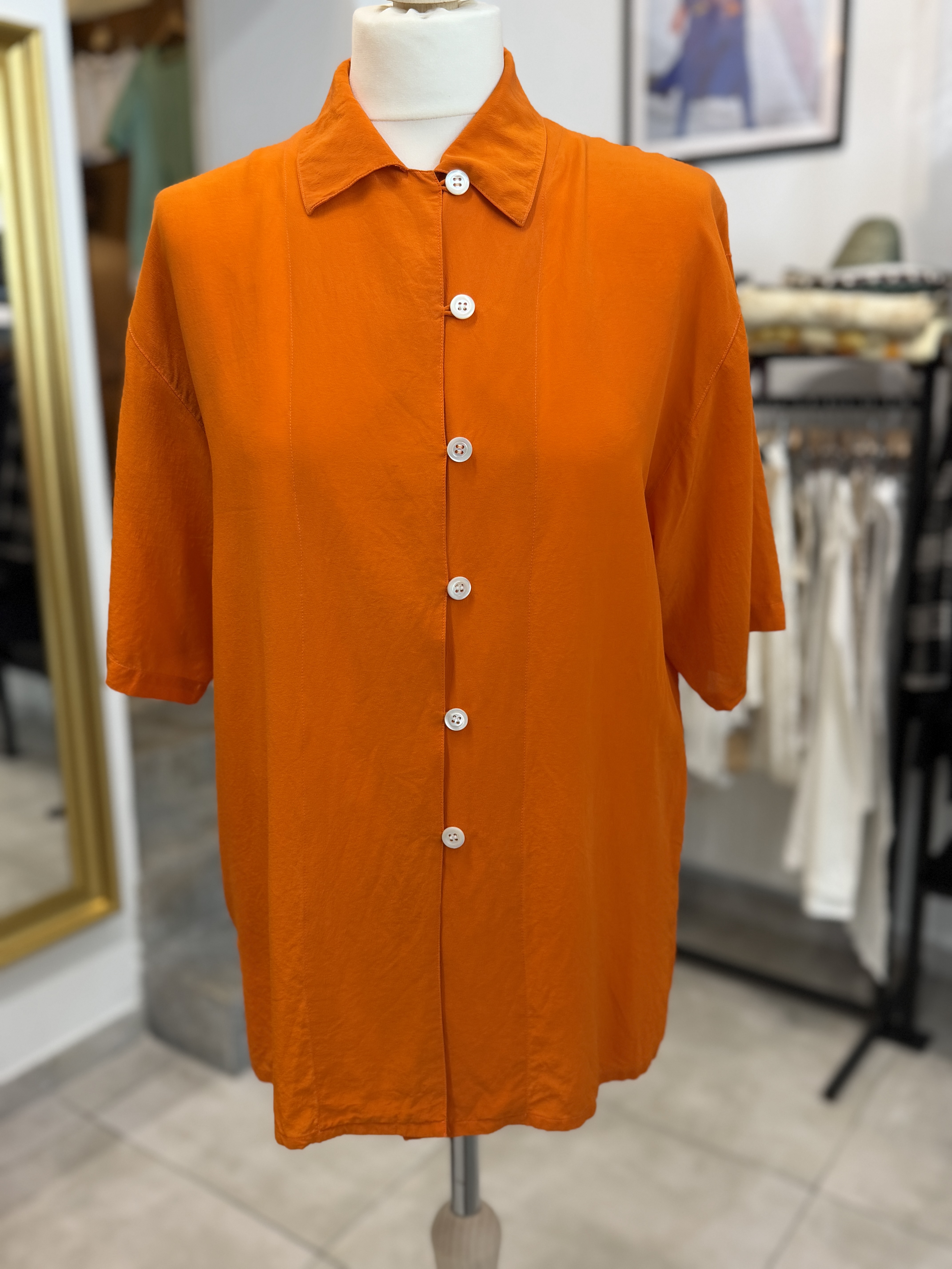 Włoska jedwabna koszula vintage Due pomarańczowa 100% jedwab Made in Italy M L