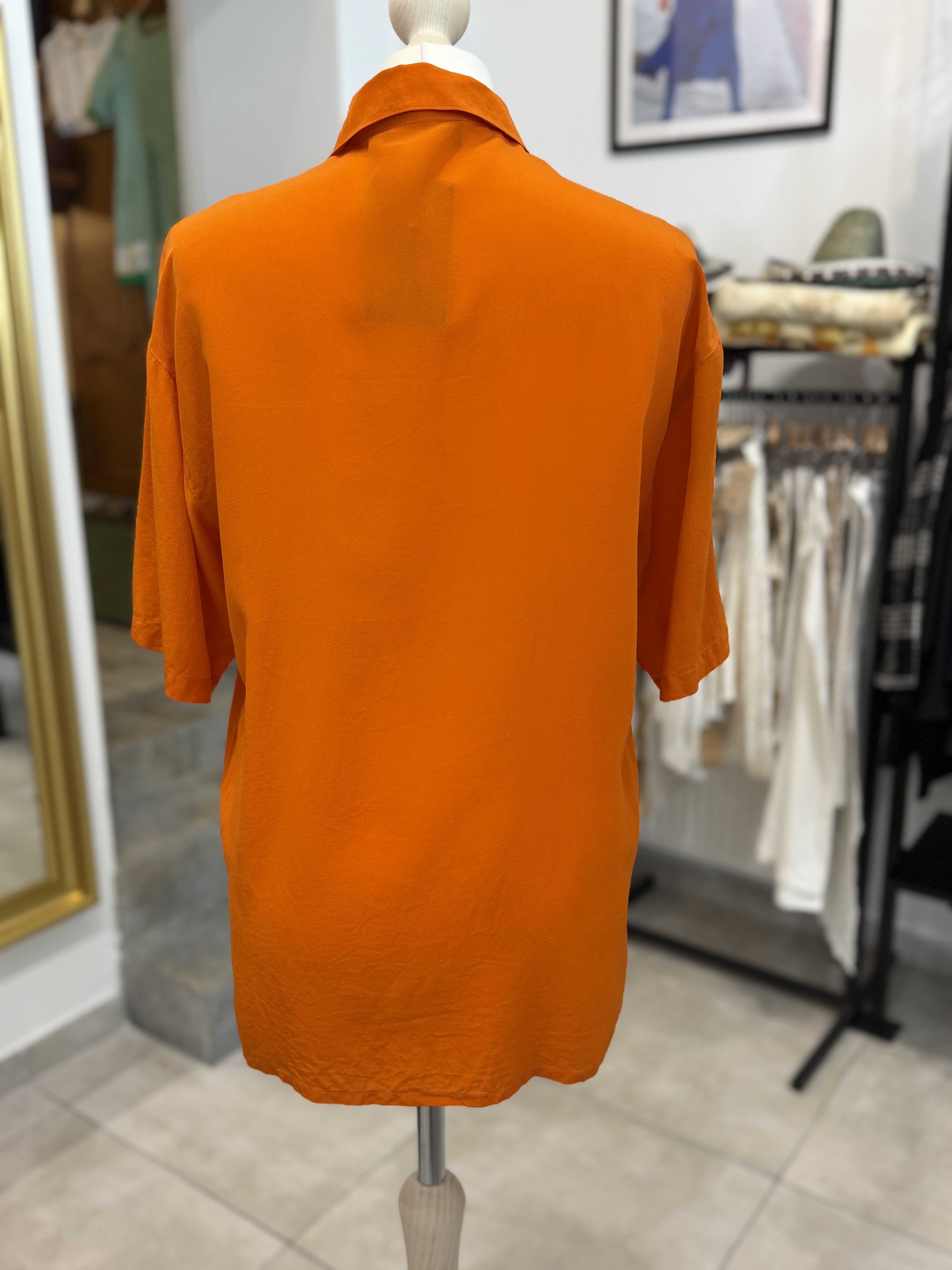 Włoska jedwabna koszula vintage Due pomarańczowa 100% jedwab Made in Italy M L (3)