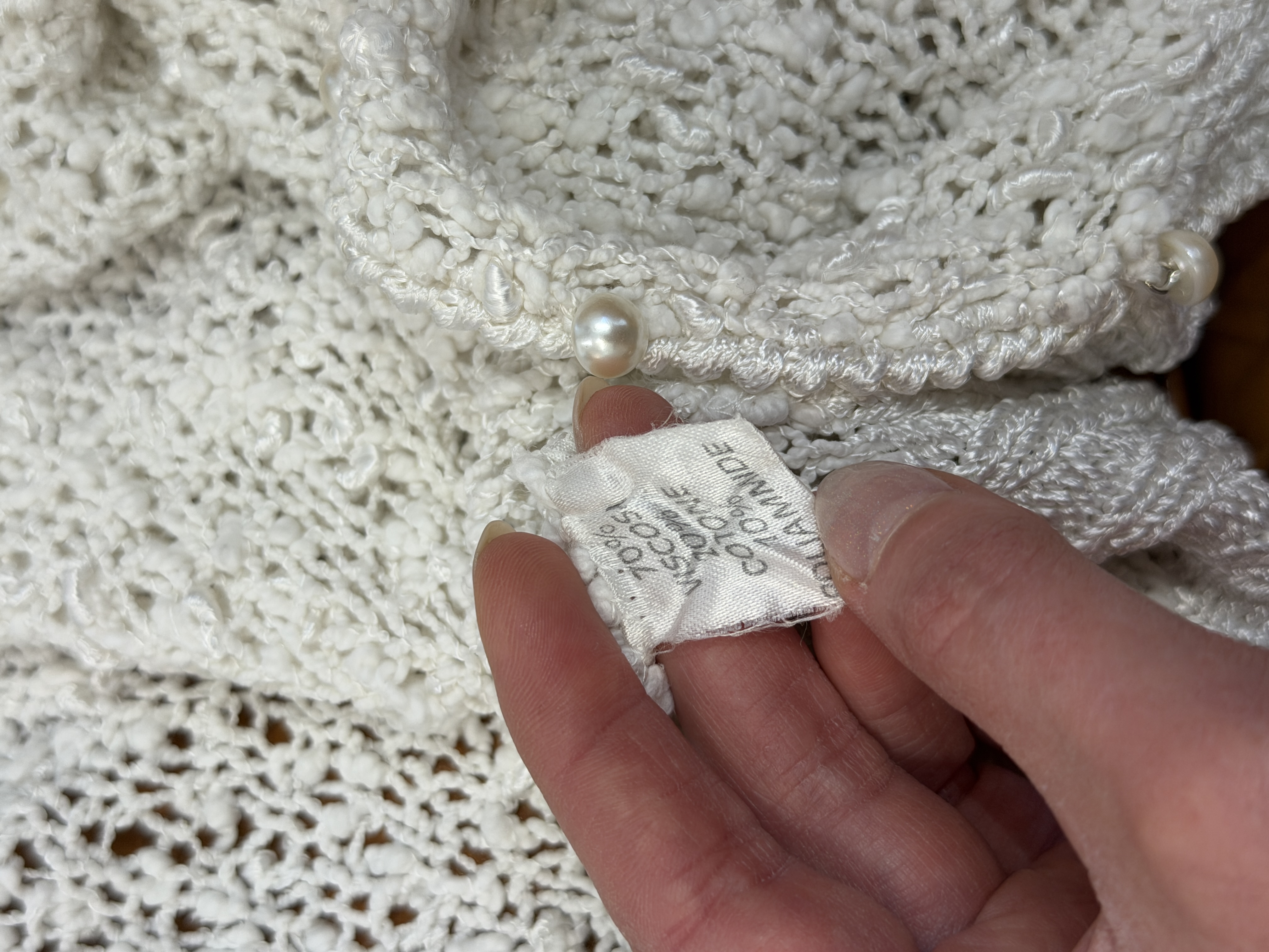 Włoski vintage ażurowy kardigan ręcznie wykończony perłowe guziki Made in Italy L XL  (4)