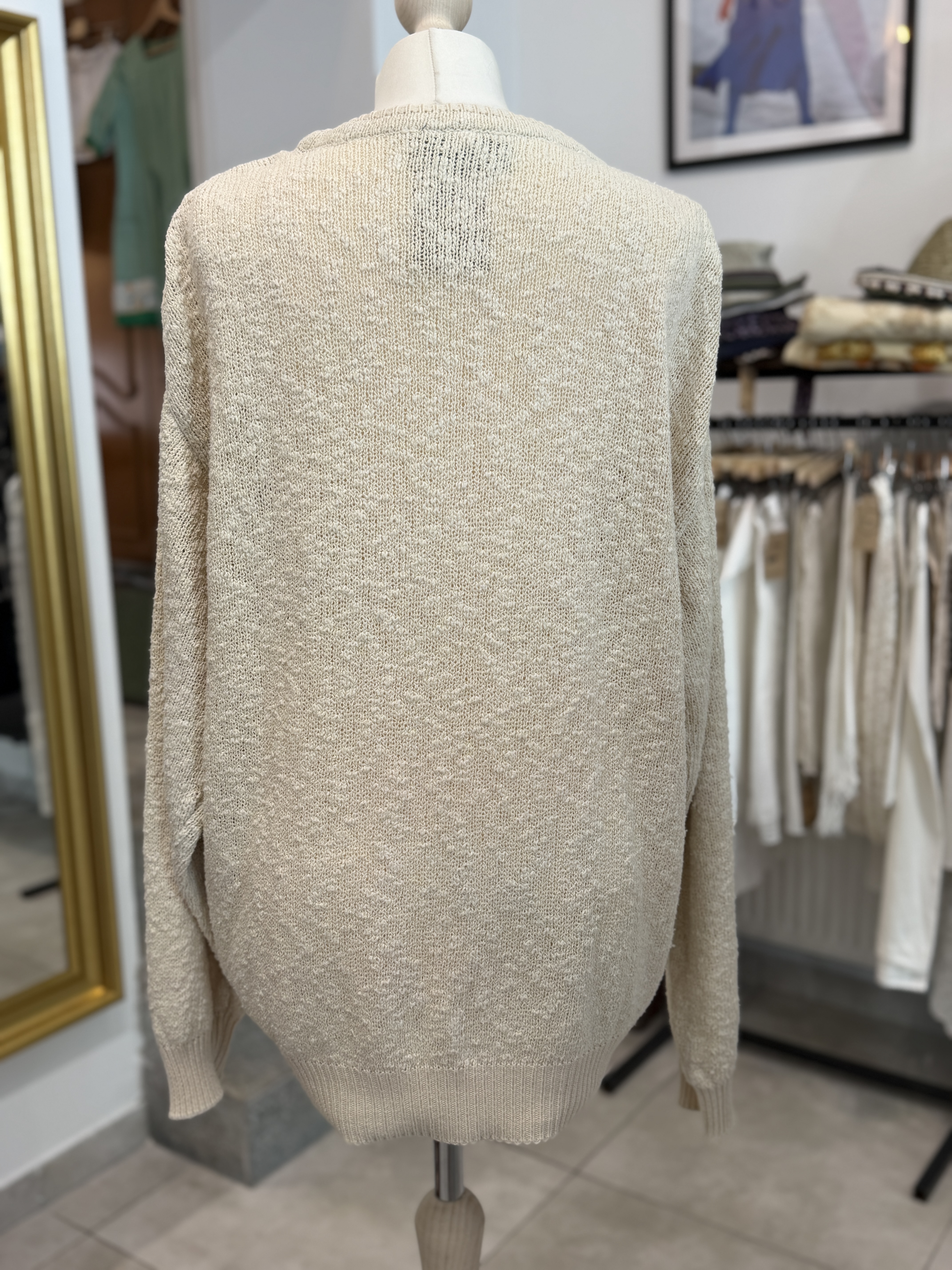 Vintage kardigan oversize na zamek naturalna dzianina geometryczny wzór XL XXL 80s 90s (7)