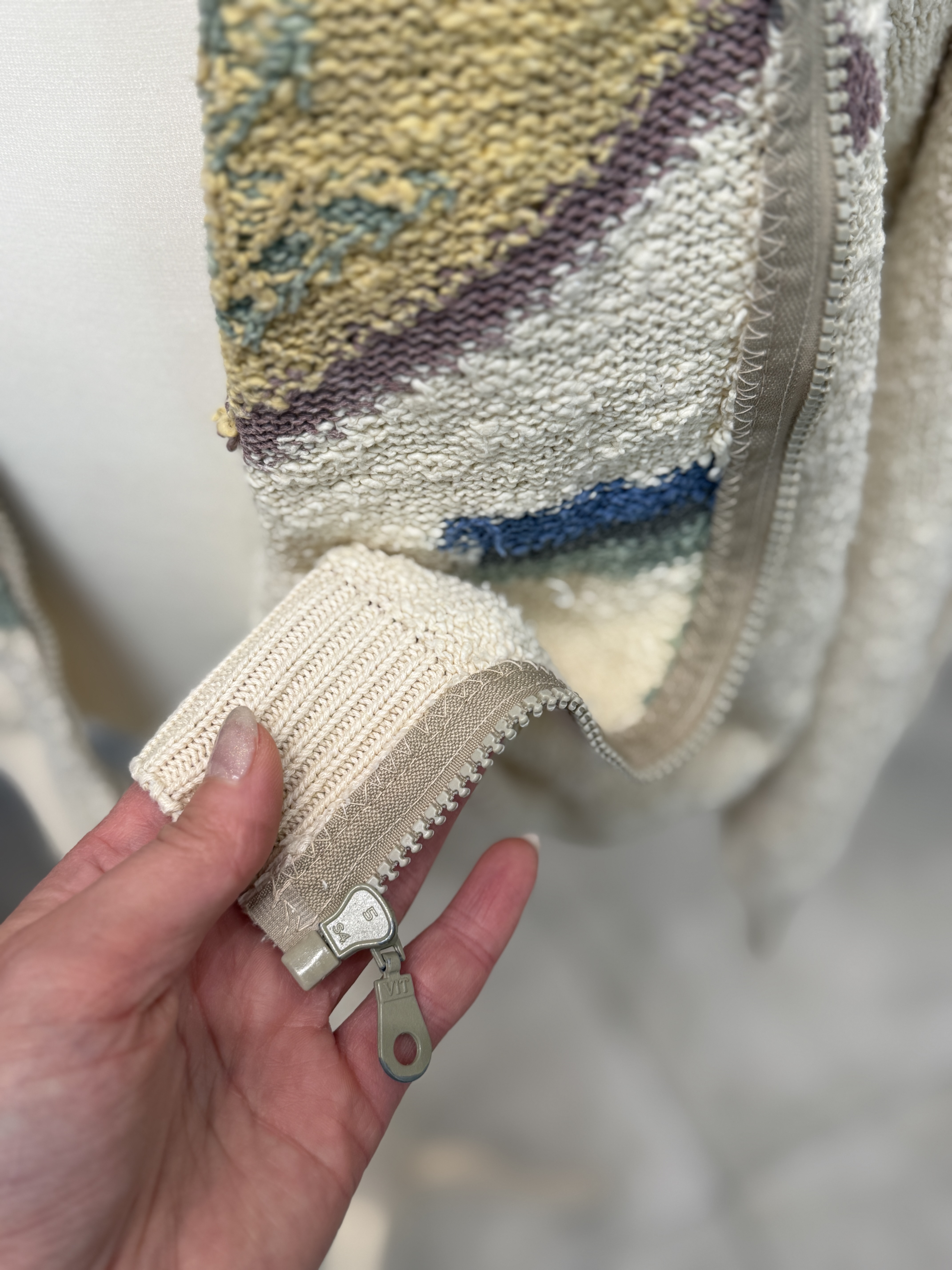 Vintage kardigan oversize na zamek naturalna dzianina geometryczny wzór XL XXL 80s 90s (8)
