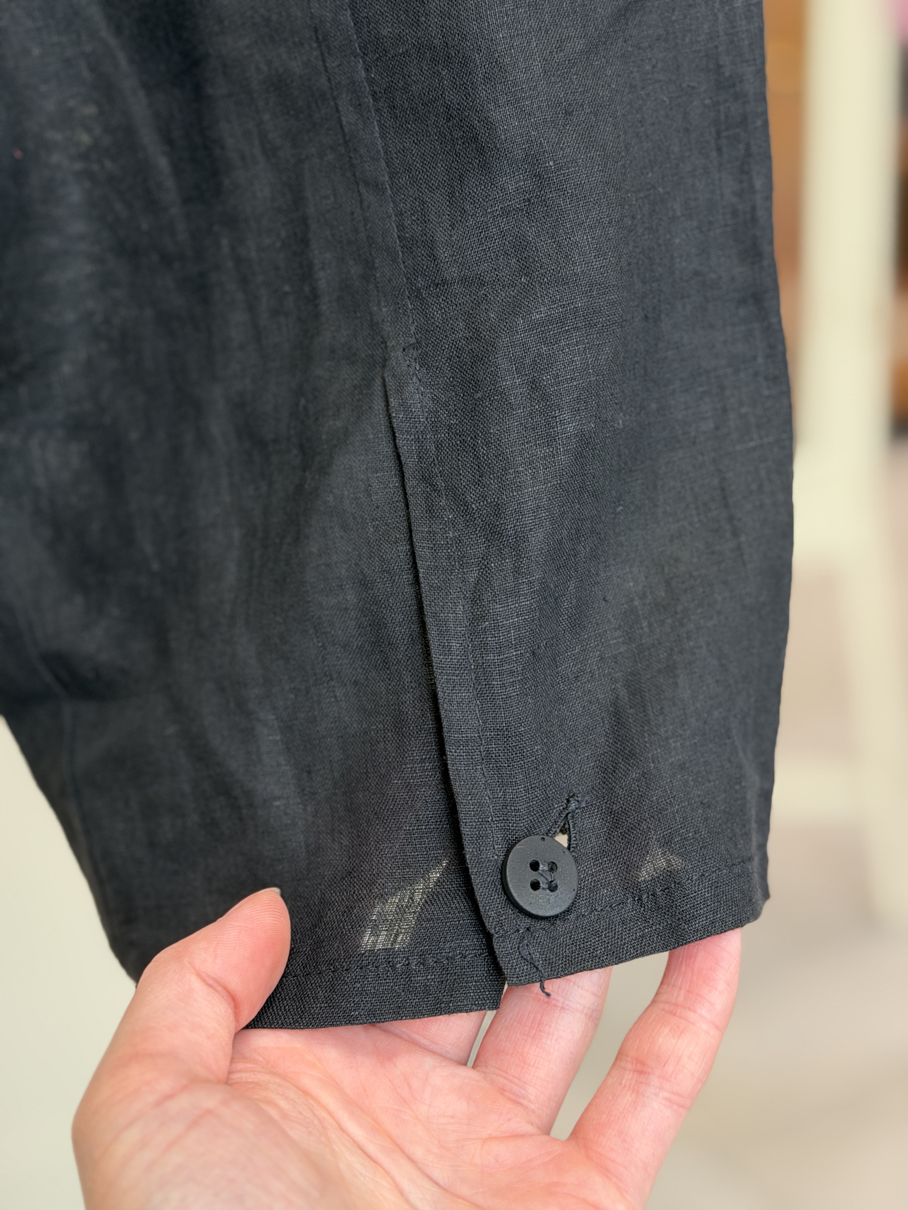 Vintage włoskie spodnie 100% len wysoki stan cargo czarne XS S (6)