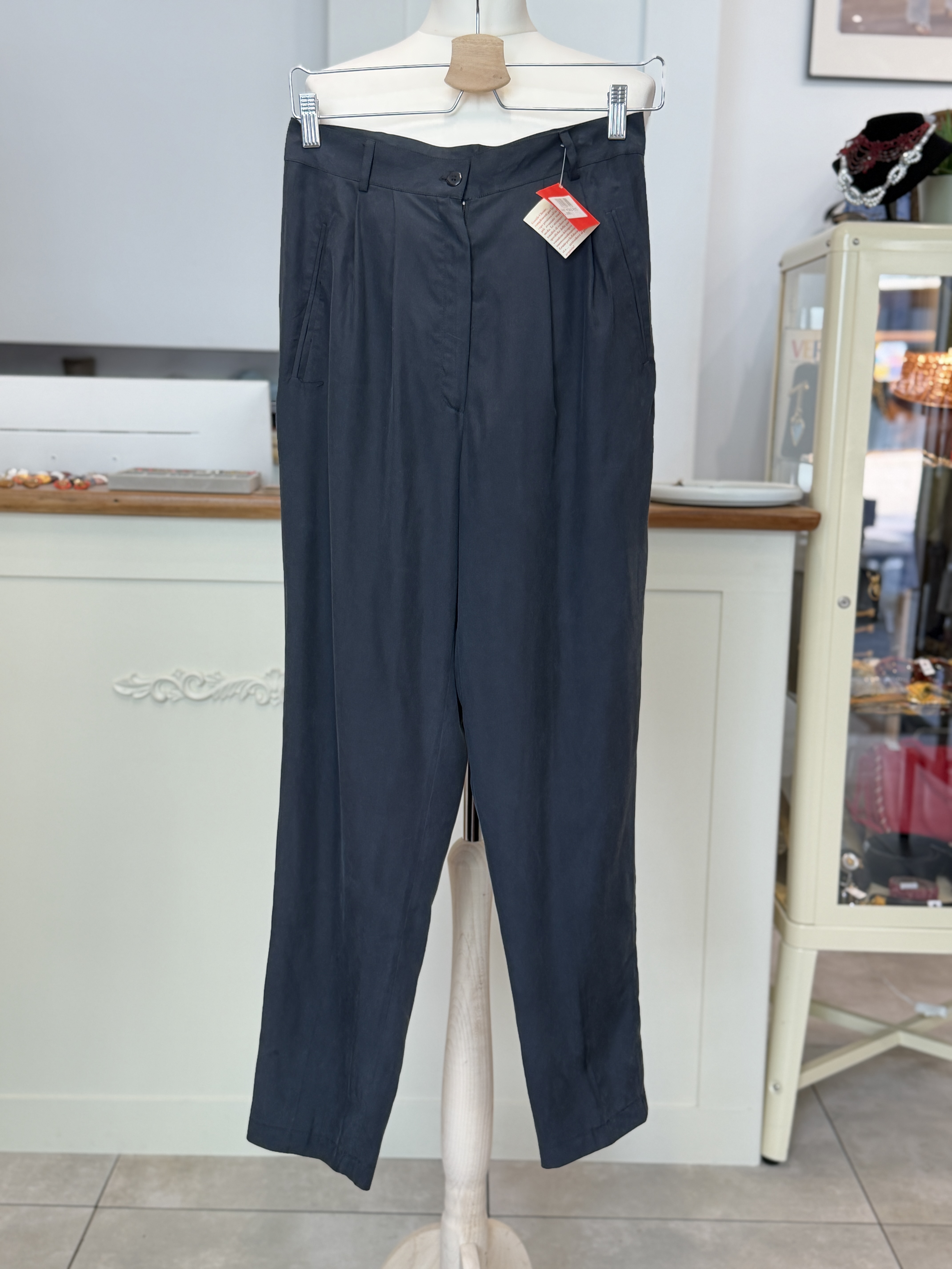 Vintage spodnie 100% jedwab wysoki stan Made in Italy nowe z metką M (2)