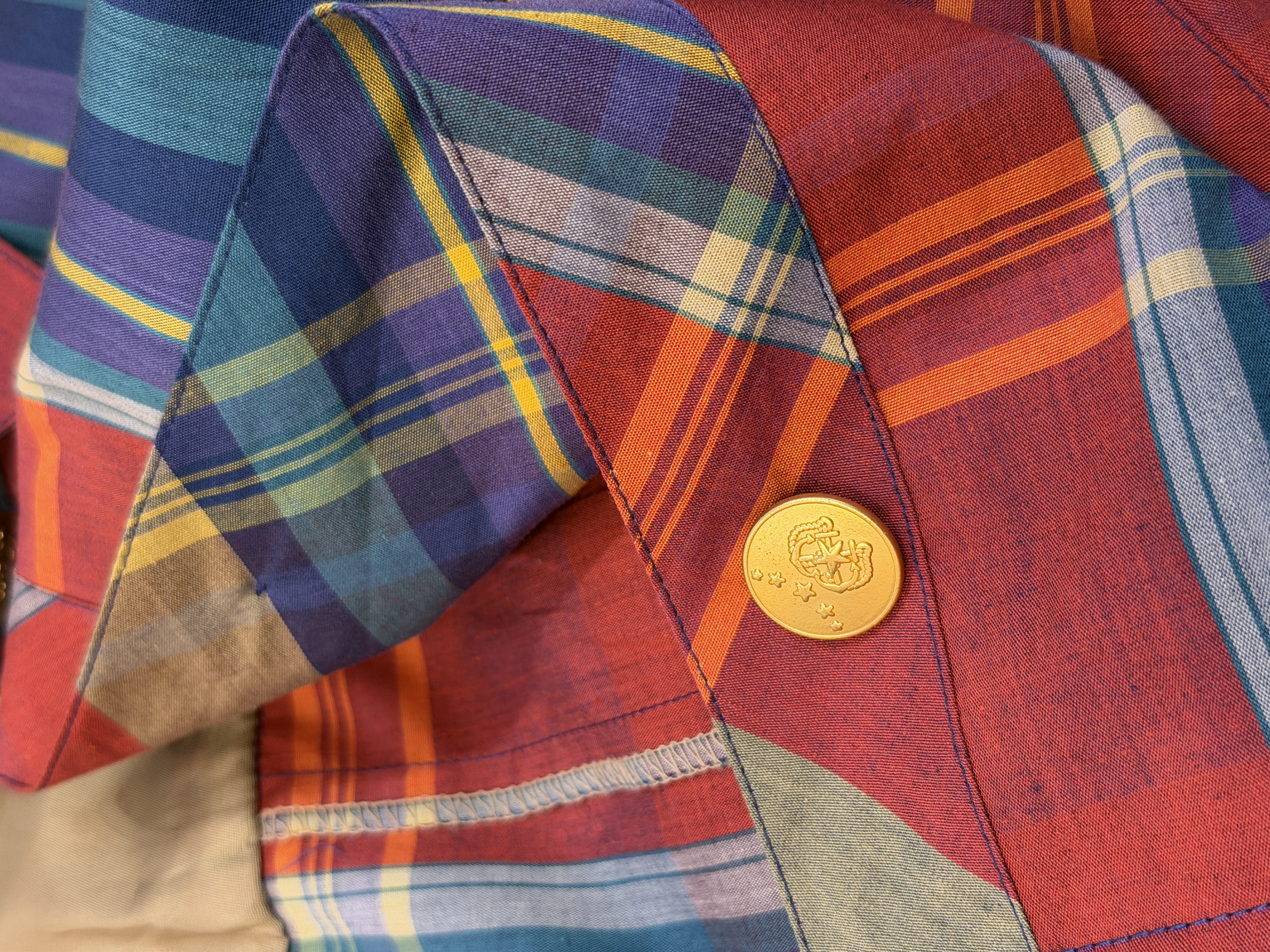 Markwald Vintage krótka koszula żakiet w kolorową kratę złote guziki M–XL (5)