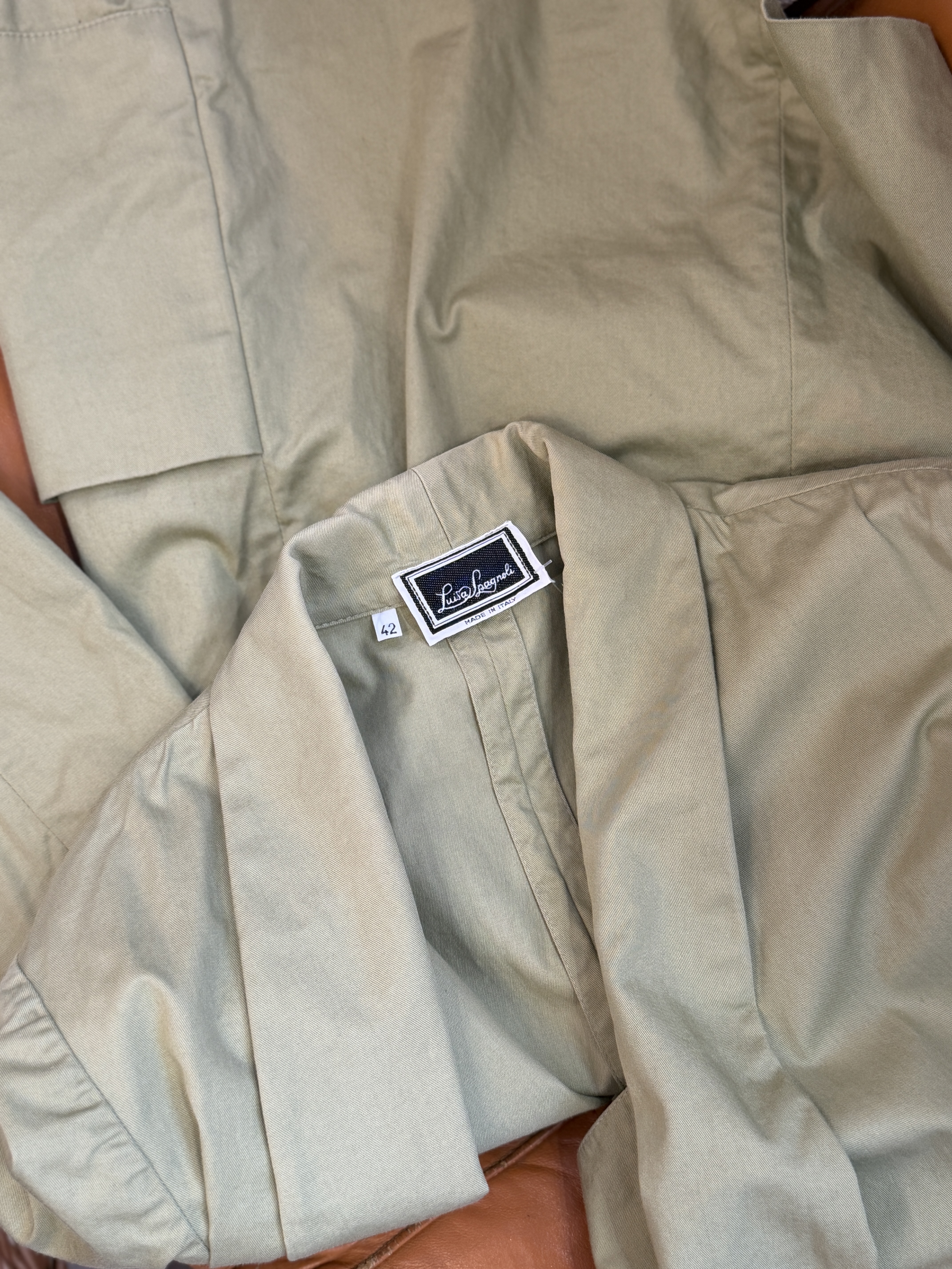 Włoska marynarka vintage oversize 100% bawełna oliwkowa dwurzędowa 42 (7)