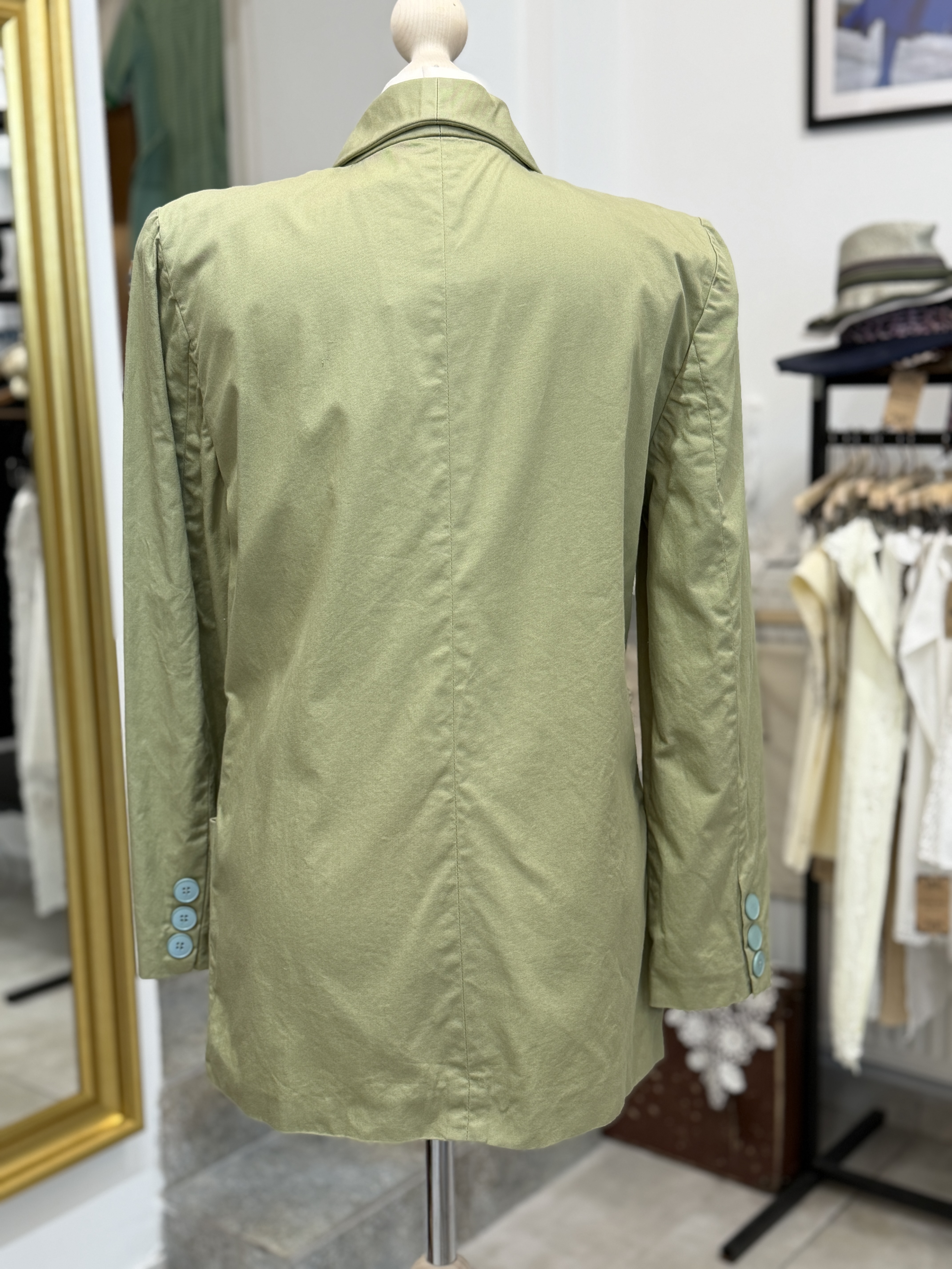 Włoska marynarka vintage oversize 100% bawełna oliwkowa dwurzędowa 42 (5)