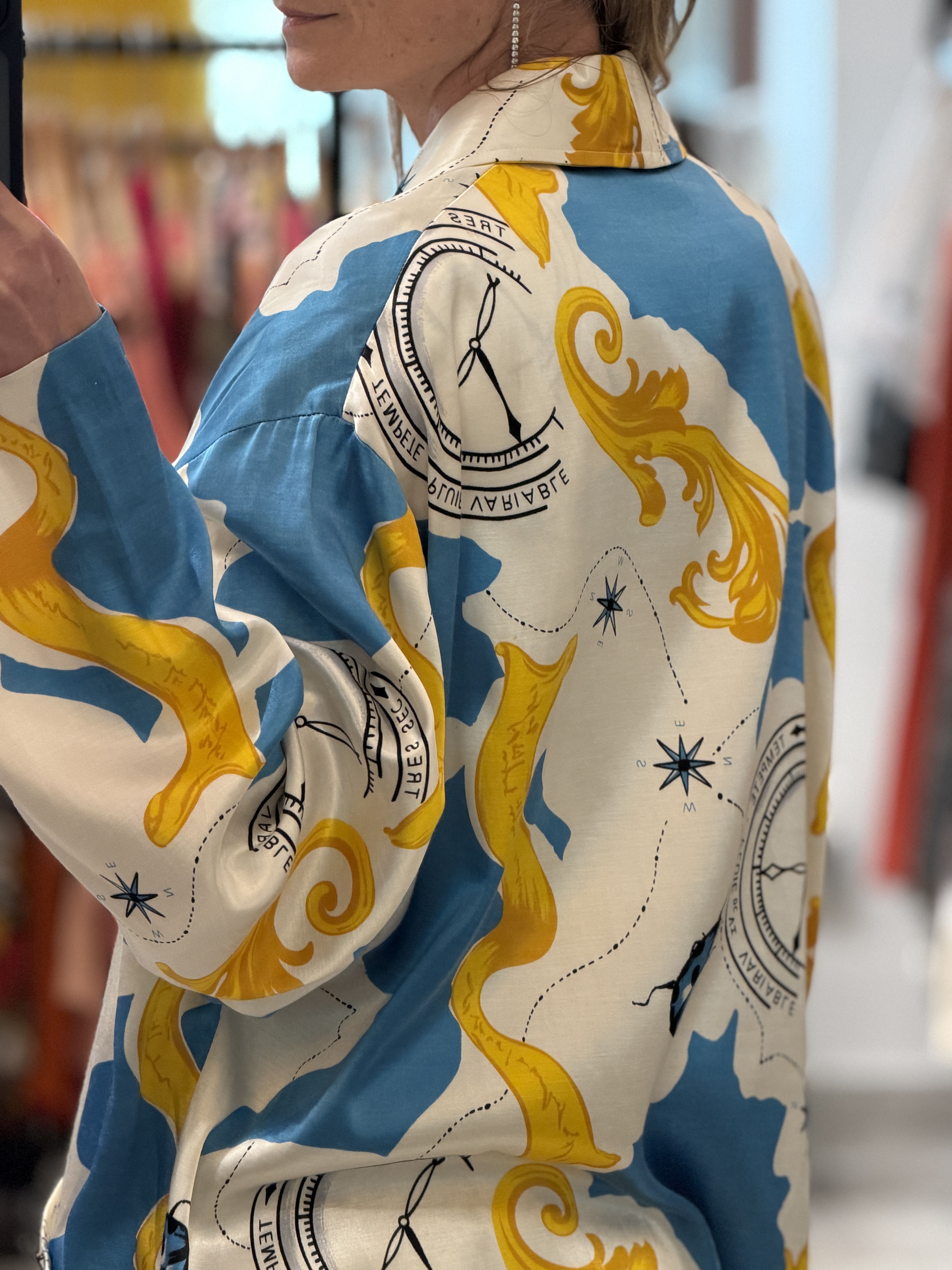 Marynarka vintage oversize satynowa artystyczny print mapa kompas barok (2)