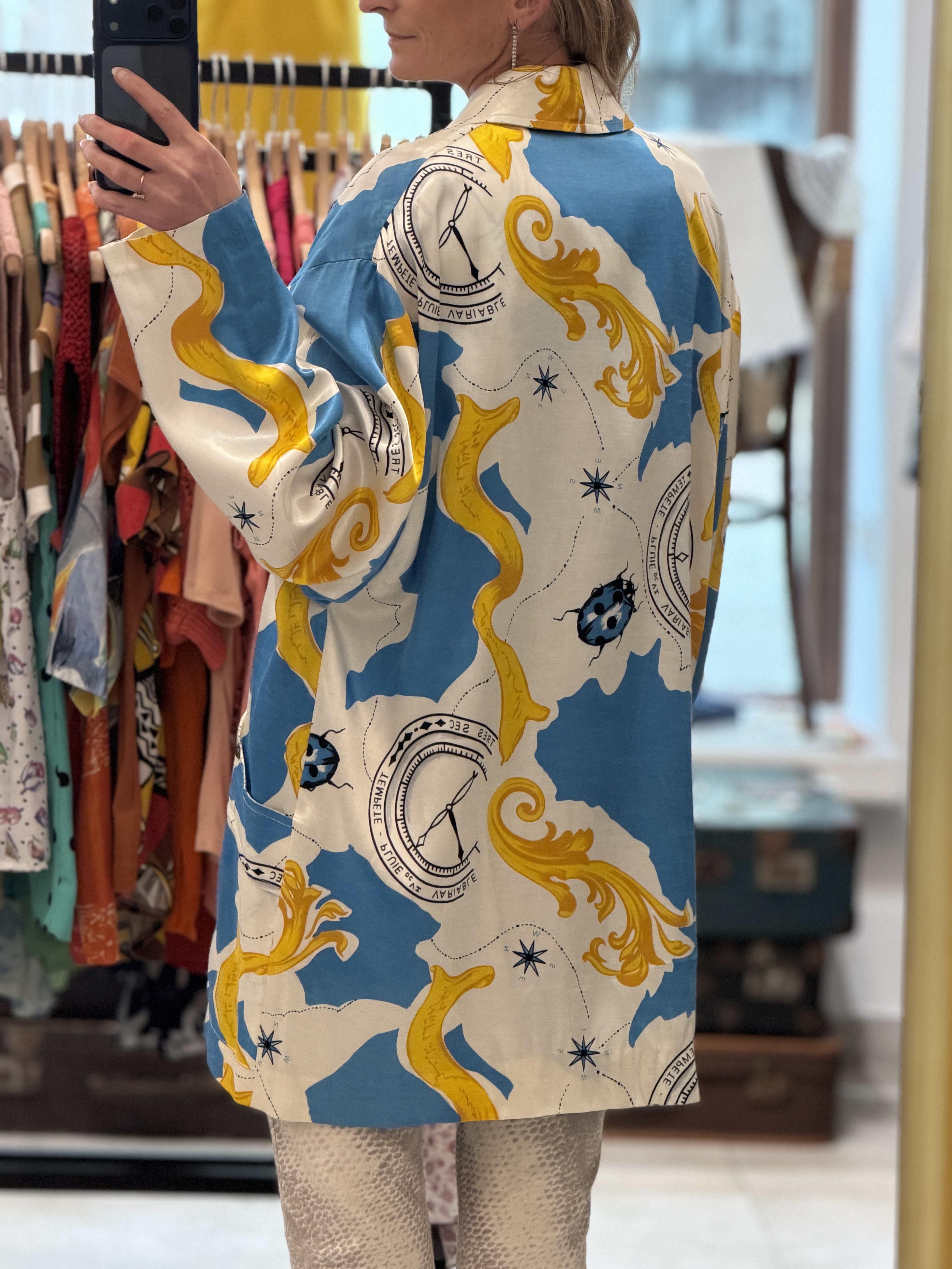 Marynarka vintage oversize satynowa artystyczny print mapa kompas barok (3)