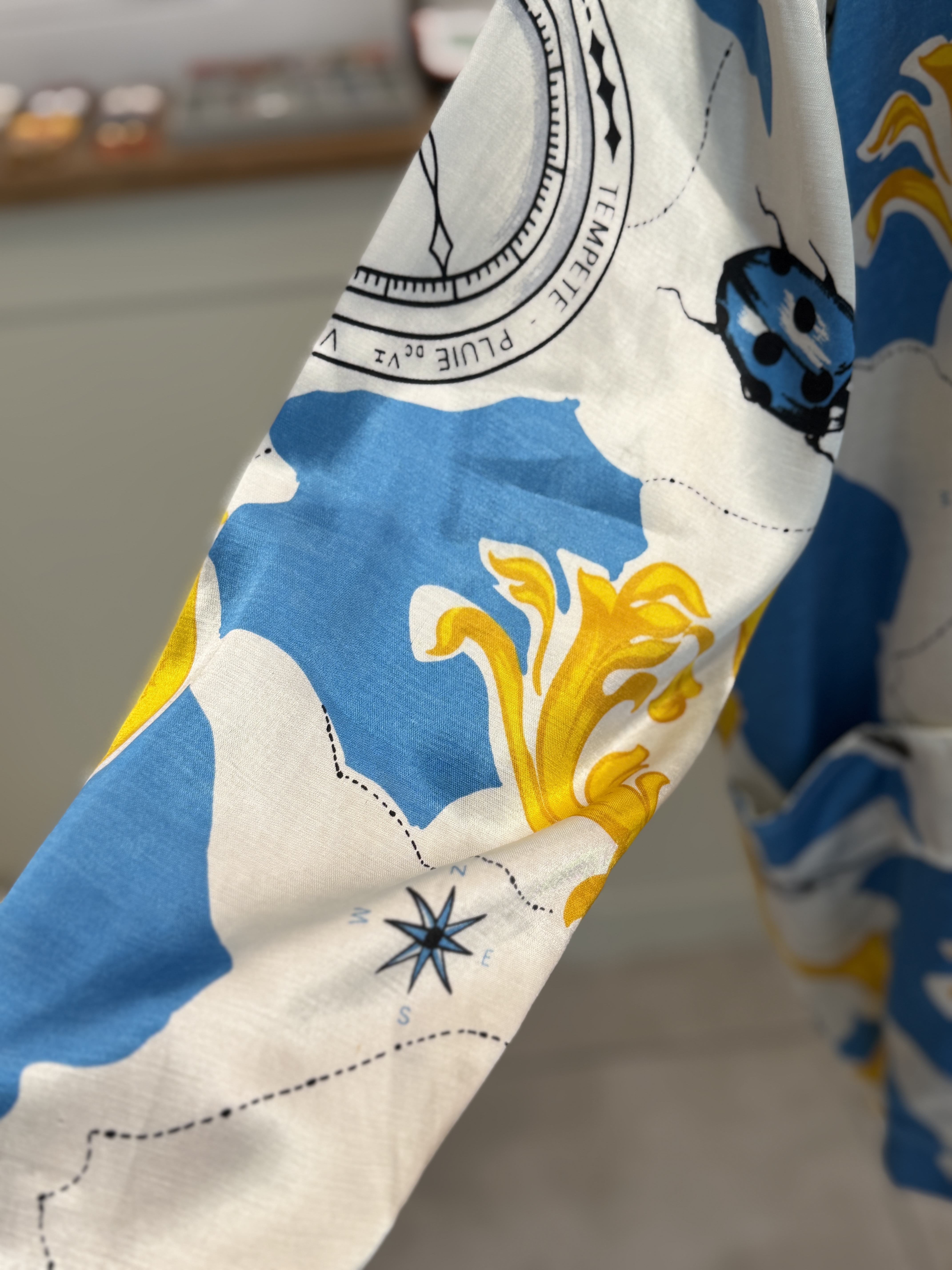 Marynarka vintage oversize satynowa artystyczny print mapa kompas barok (6)