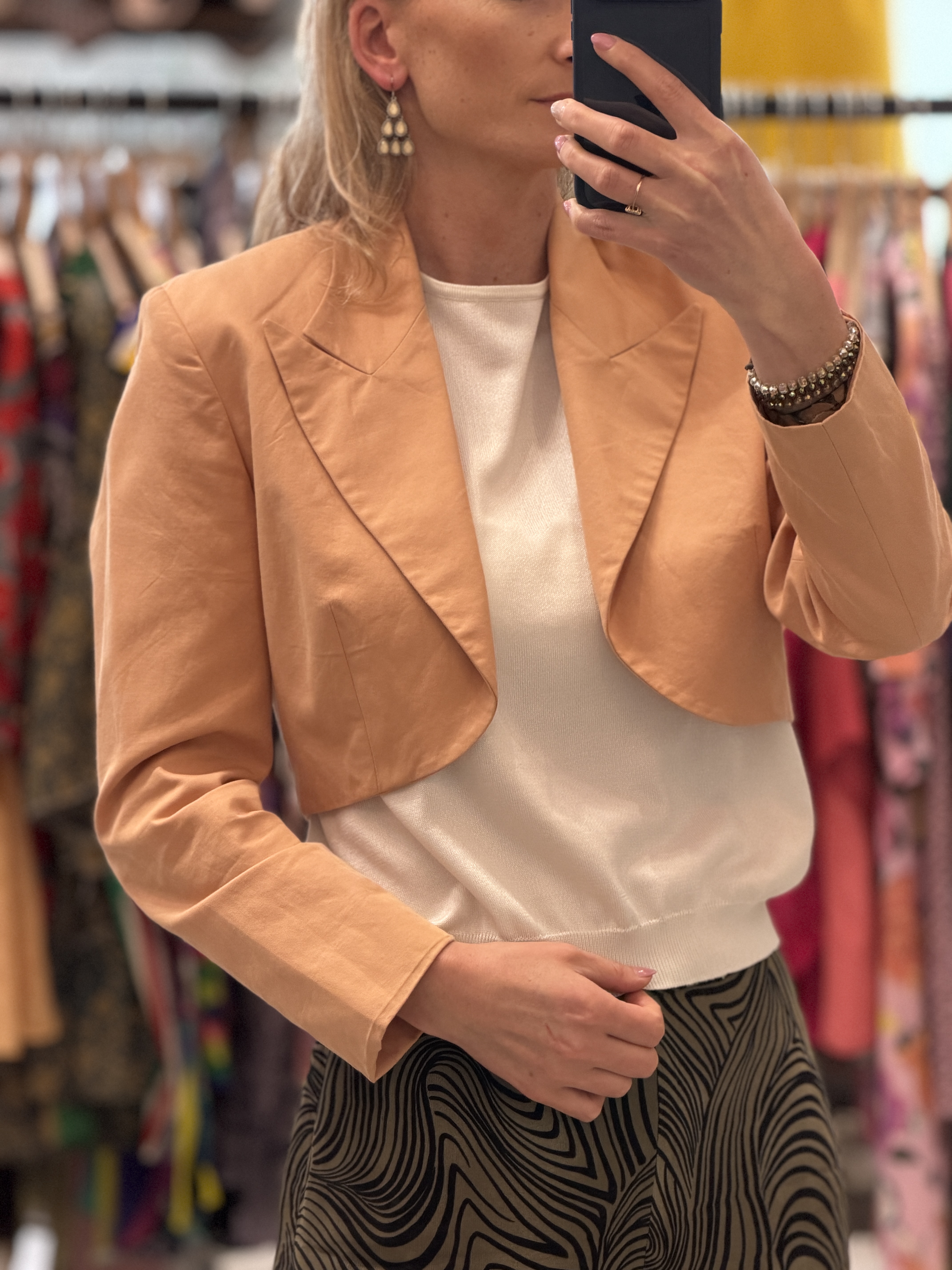 Krótki żakiet vintage bolerko łososiowy morelowy Made in Italy M