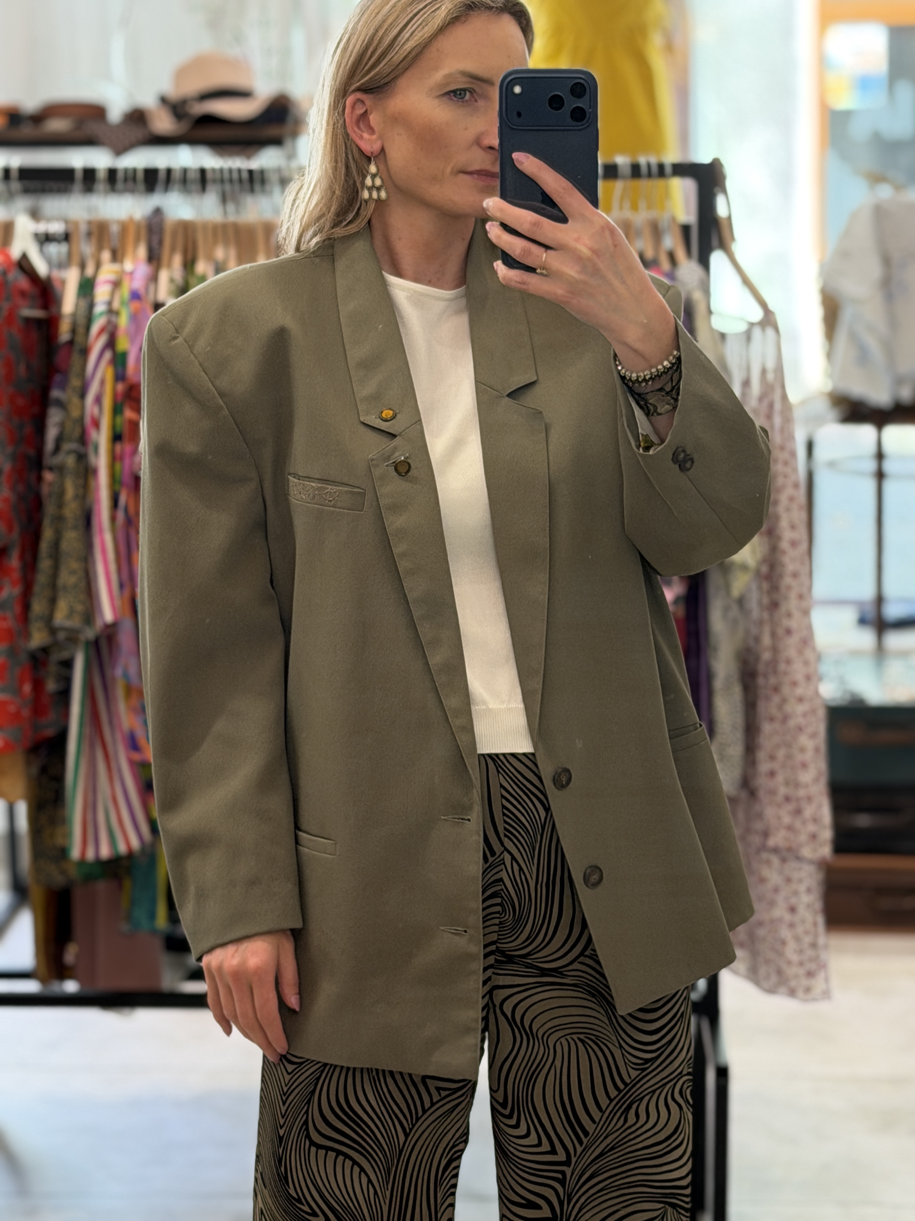 Włoska marynarka vintage oversize khaki haft poduszki lata 80/90 Unisex  M - XL (2)