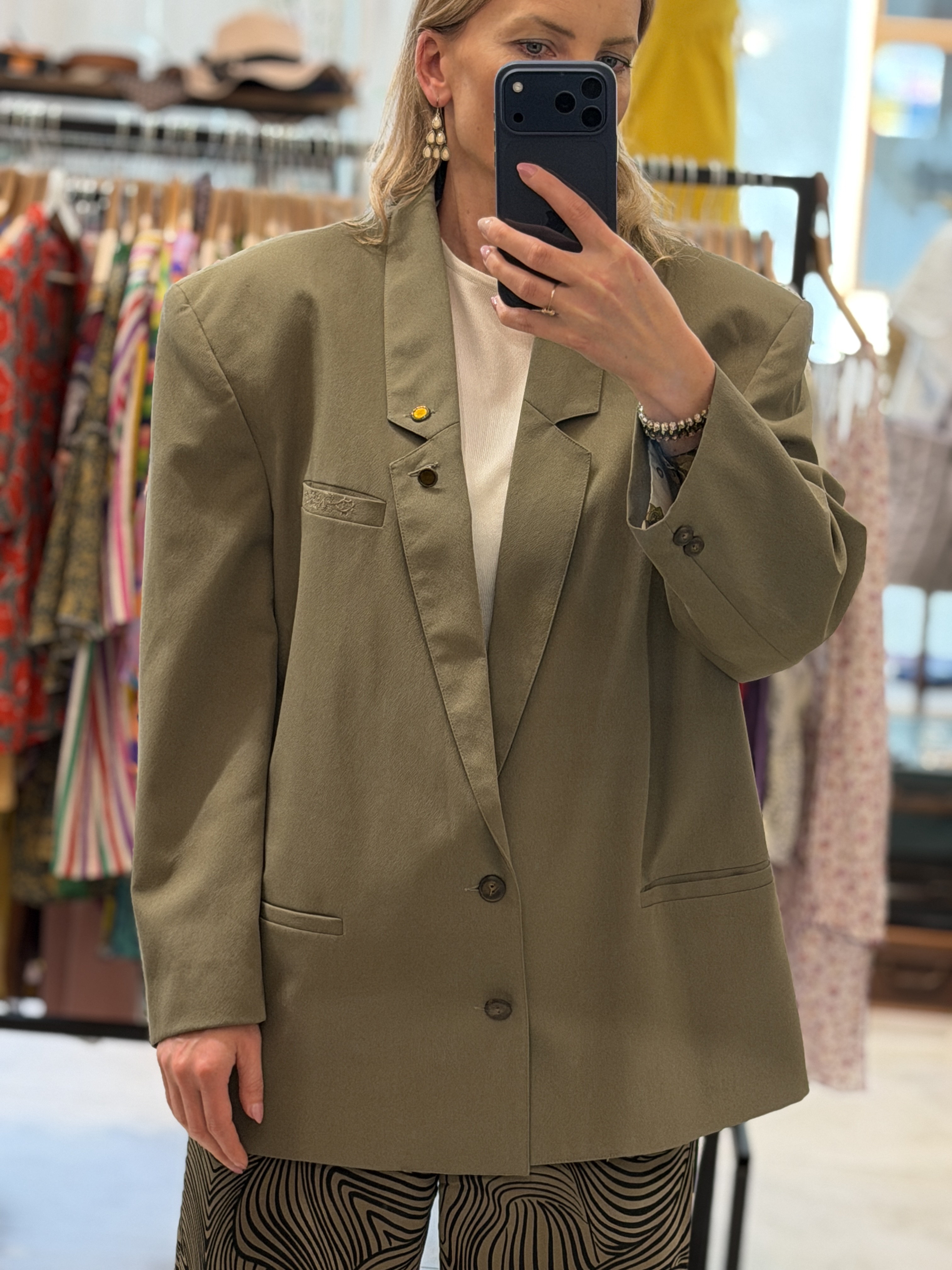 Włoska marynarka vintage oversize khaki haft poduszki lata 80/90 Unisex  M - XL (4)