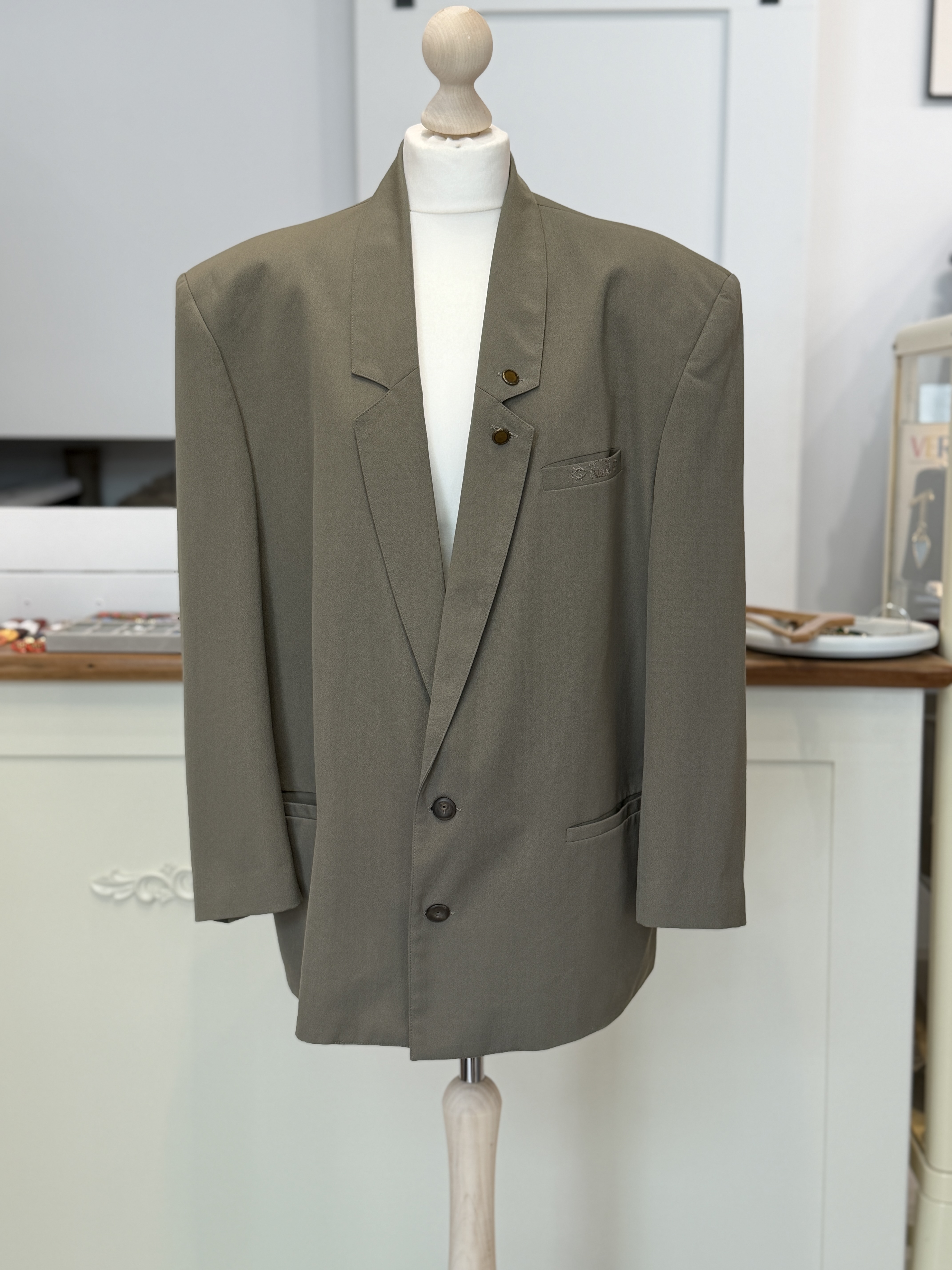 Włoska marynarka vintage oversize khaki haft poduszki lata 80/90 Unisex  M - XL (11)