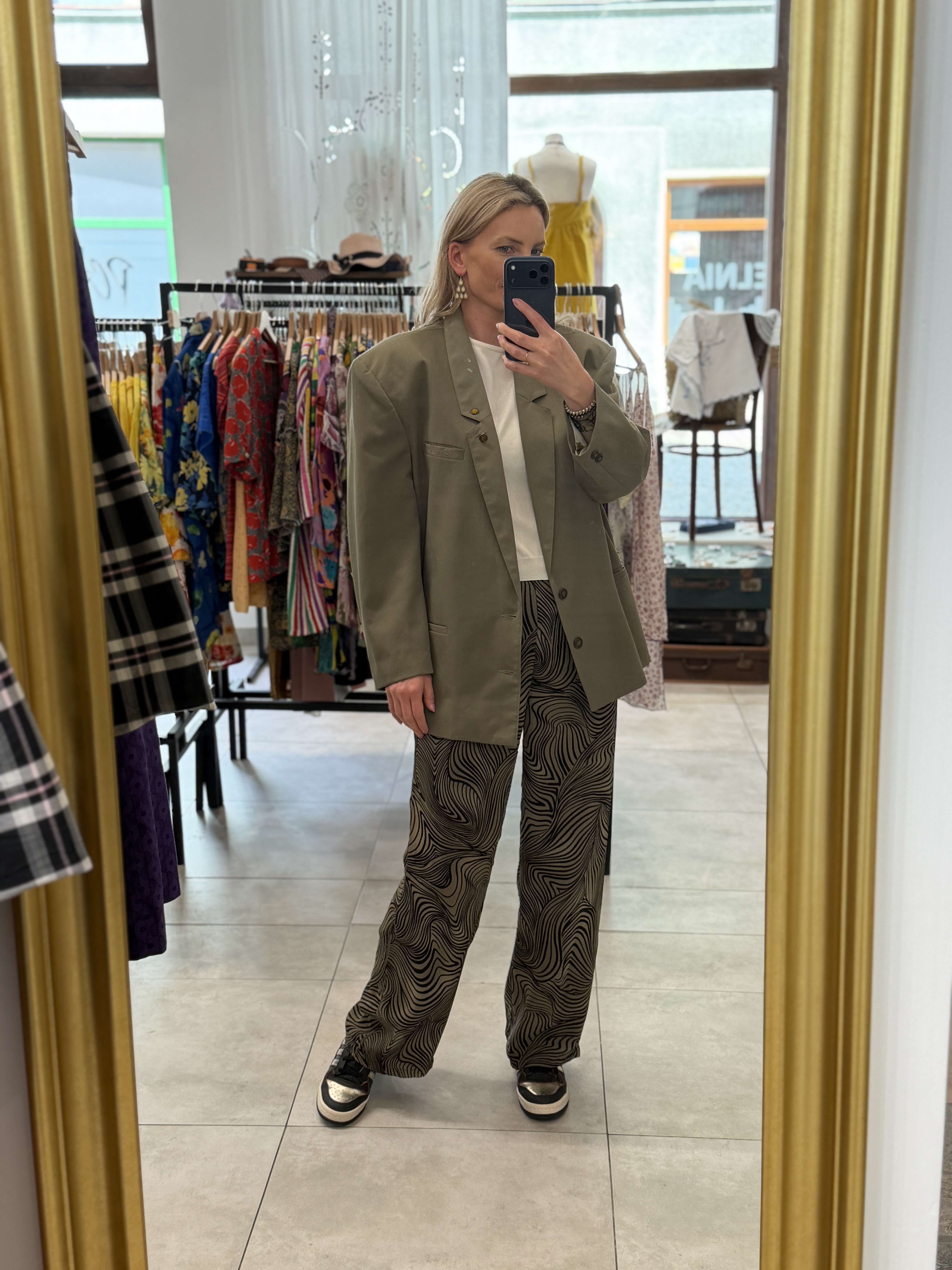 Włoska marynarka vintage oversize khaki haft poduszki lata 80/90 Unisex  M - XL