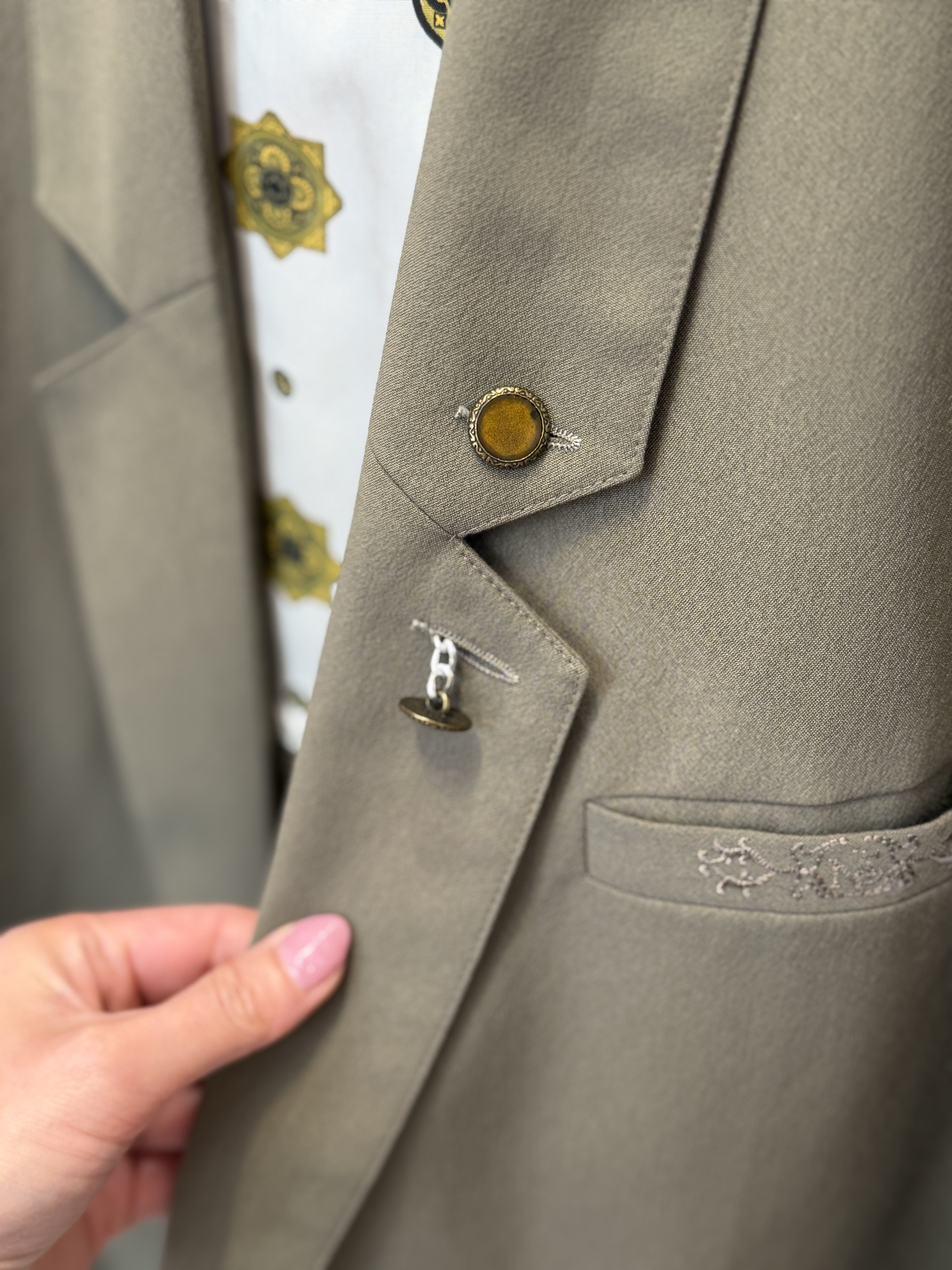 Włoska marynarka vintage oversize khaki haft poduszki lata 80/90 Unisex  M - XL (10)