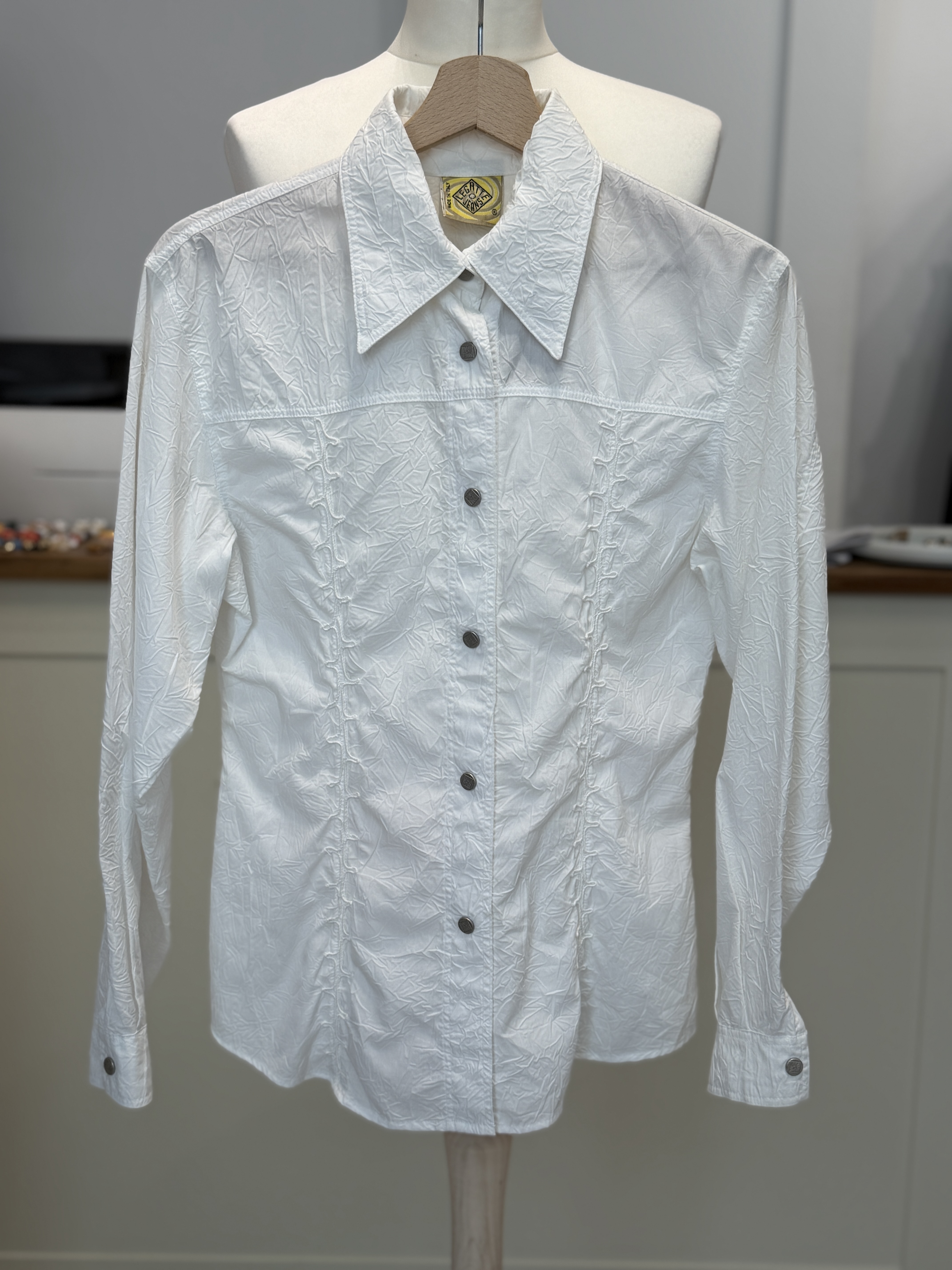 Legatte Jeans Biała koszula vintage Y2K crinkle haftowana Made in Italy S/M (5)